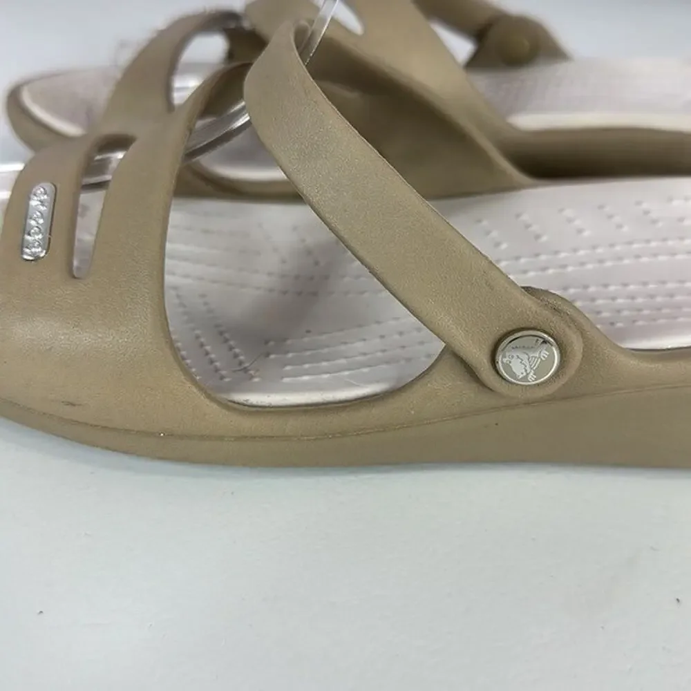 Crocs Wedge Sandal Womens‎ 10 Tan Slip on Open Toe Comfort Casual Light Weight